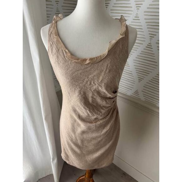 Valentino Women’s Size 8 Ruffle Pleated Wool Silk Neutral Dress - Picture 7 of 9